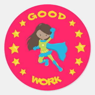 Sticker Rond Bon Travail Super Héroïne Noire Éducation Scolaire