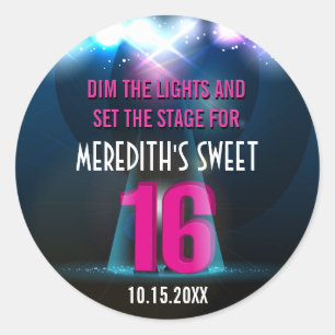 Sticker Rond Bonbon 16 à rose d'étoile de projecteur