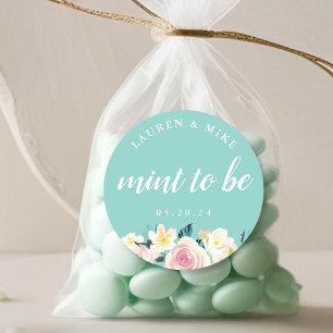 Sticker Rond Bonbon à la menthe florale rose pour mariage