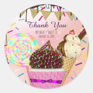 Sticker Rond Bonbon de Candy Land sous la pluie de paillettes F
