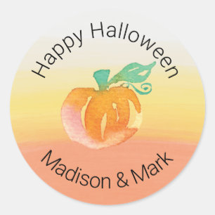 Sticker Rond Bonbon de citrouille à l'aquarelle pour Halloween