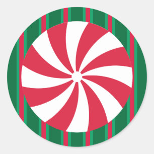 Sticker Rond Bonbon de menthe de Noël amusant et fantaisiste