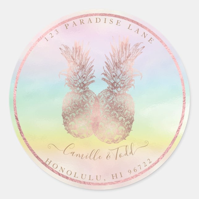 Sticker Rond Bonbon en coton Faux Rose Gold Double Ananas (Devant)
