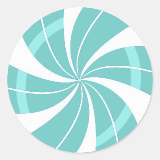 Sticker Rond Bonbons bleu clair et blanc tourbillon, bonbons de (Devant)