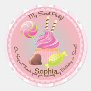 Sticker Rond Bonbons Buffet Fille Fête Faveur Anniversaire Stic