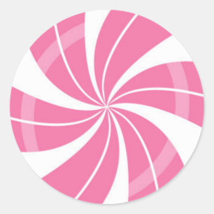 Sticker Rond Bonbons rose et blanc tourbillon, bonbons de menth