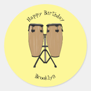 Sticker Rond Bongo, dessin animé de batterie