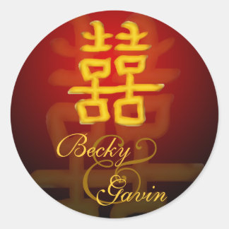 Sticker Rond Bonheur chinois d'autocollant rond double