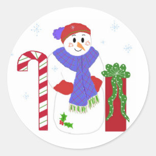 Sticker Rond Bonhomme de neige avec canne de bonbon
