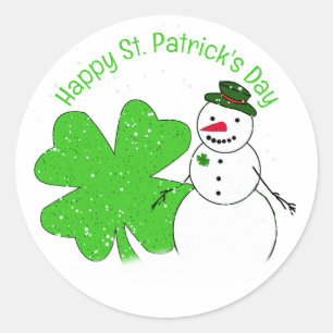 Sticker Rond Bonhomme de neige chanceux St. Patrick