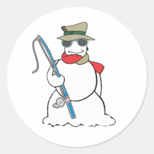 Sticker Rond bonhomme de neige de pêcheur