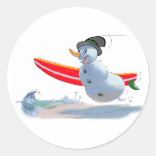Sticker Rond bonhomme de neige de surfer