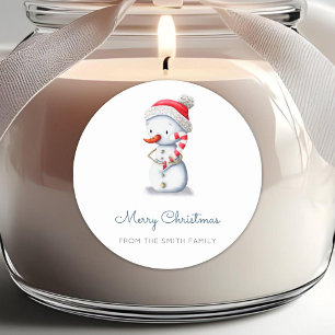 Sticker Rond Bonhomme de neige d'hiver Canne de bonbon Joyeux N