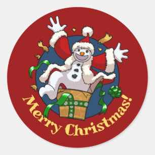Sticker Rond Bonhomme de neige drôle Joyeux Noël Surprise Dessi