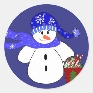 Sticker Rond Bonhomme de neige en bleu