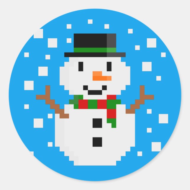 Sticker Rond Bonhomme de neige en Pixel Art (Devant)