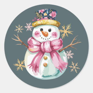 Sticker Rond Bonhomme de neige féminin Vacances d'hiver Noël Mi