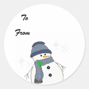 Sticker Rond Bonhomme de neige grassouillet en carreaux