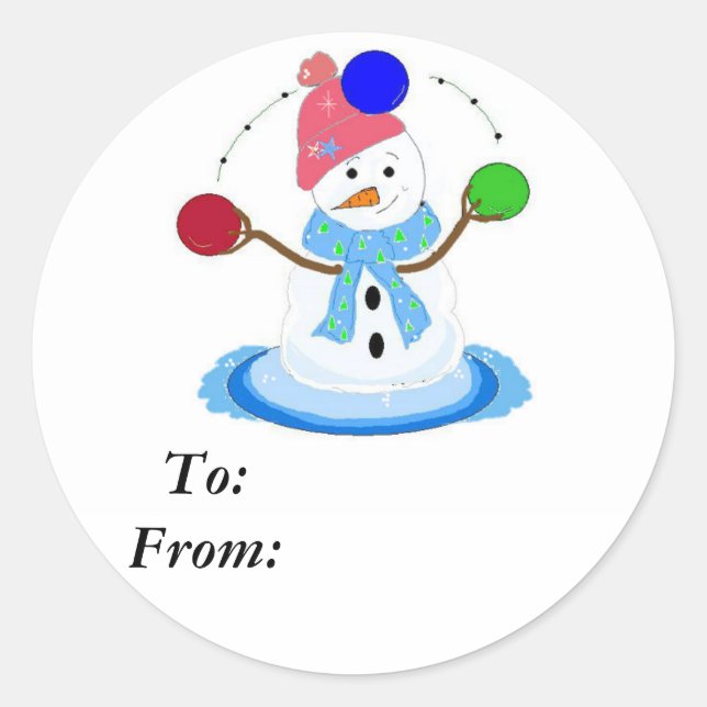 Sticker Rond Bonhomme de neige jongleur (Devant)