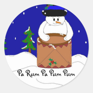 Sticker Rond Bonhomme de neige jouant de la batterie