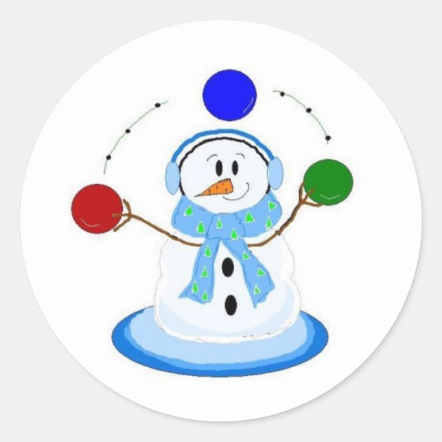 Sticker Rond Bonhomme de neige lançant des balles (Devant)