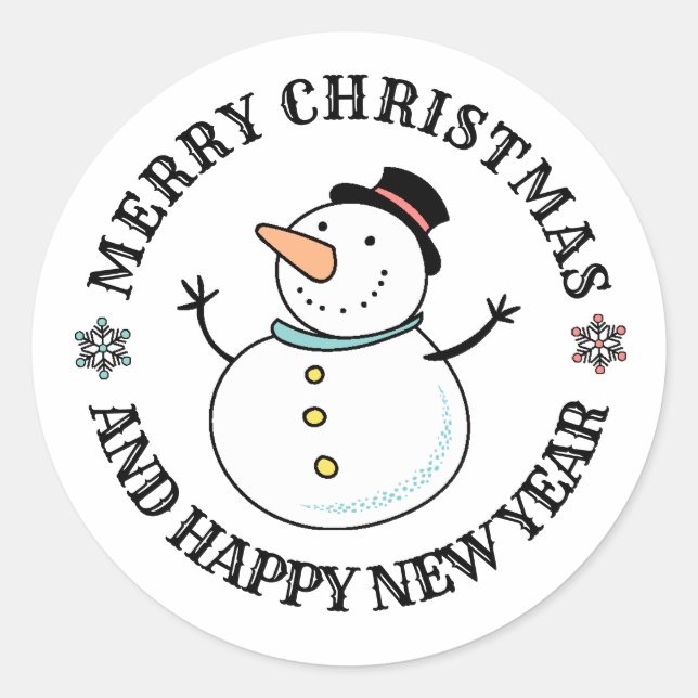 Sticker Rond Bonhomme de neige Noël Vacances  (Devant)