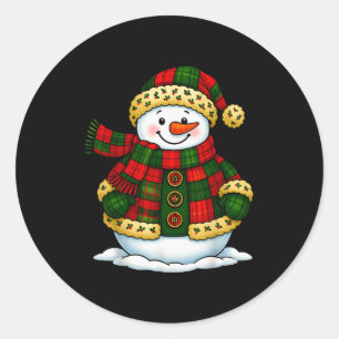 Sticker Rond Bonhomme de neige patchwork rétro Noël drôle Ho