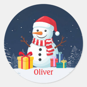 Sticker Rond Bonhomme de neige personnalisé Noël Joyeux