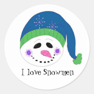 Sticker Rond Bonhommes de neige souriants