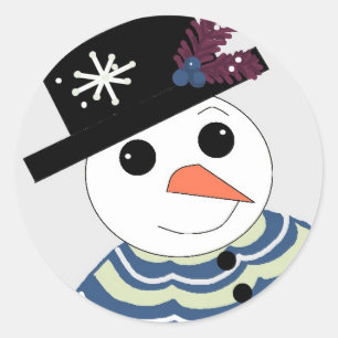 Sticker Rond Bonhommes de neige souriants avec chapeau noir