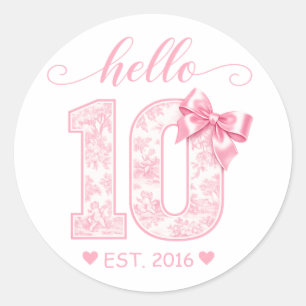 Sticker Rond Bonjour 10 Anniversaire Rose Bonjour 10 Année pe