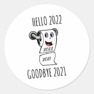 Sticker Rond Bonjour 2022 Goodbye 2021 papier toilette