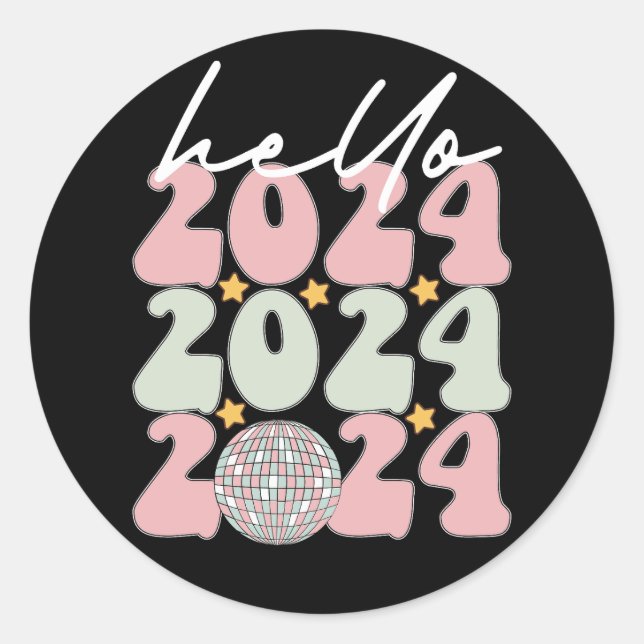 Sticker Rond Bonjour 2024 Super Bonne année Noël (Devant)