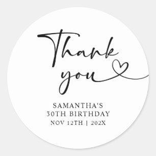 Sticker Rond Bonjour 30 ans Anniversaire Moderne Noir et Blanc