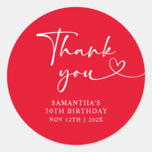 Sticker Rond Bonjour 30e anniversaire moderne rouge et blanc