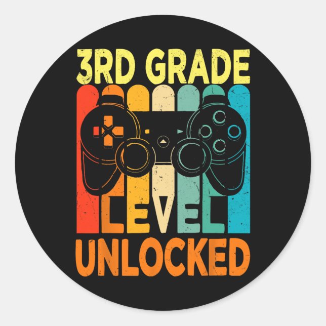 Sticker Rond Bonjour 3e année Jeu vidéo déverrouillé Retour à (Devant)