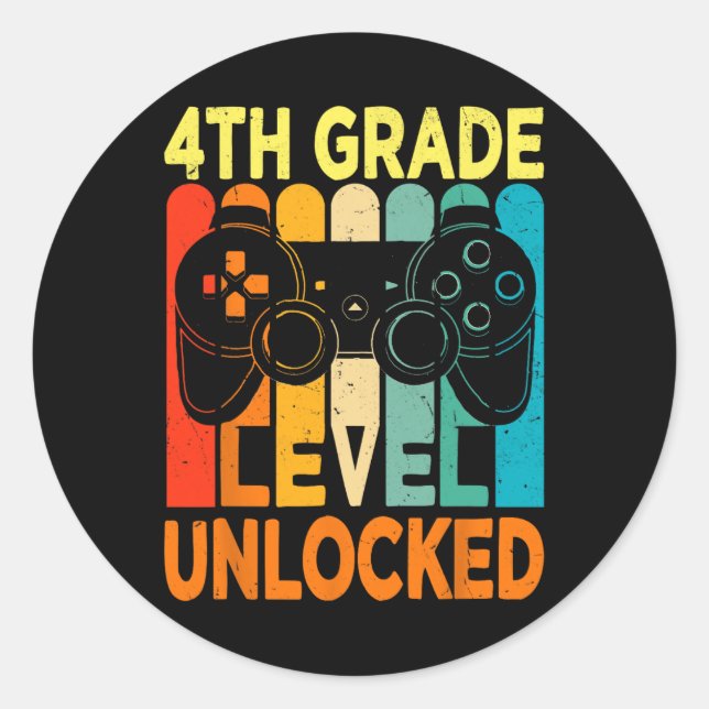 Sticker Rond Bonjour 4e classe Jeu vidéo déverrouillé Retour à (Devant)
