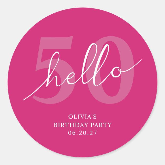 Sticker Rond Bonjour 50 | Gras Hot Rose 50e anniversaire person (Devant)
