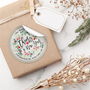 Sticker Rond Bonjour à Nouvel An Joyeux Noël Adresse florale