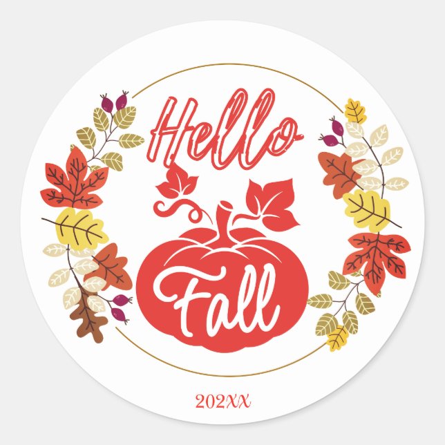 Sticker Rond Bonjour Automne Automne Feuilles Citrouille Thanks (Devant)