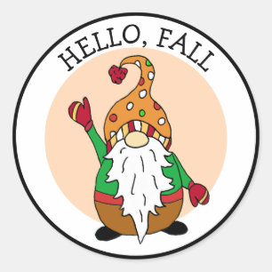 Sticker Rond Bonjour, Automne, Automne Gnome