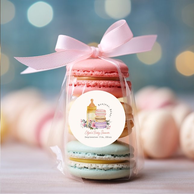 Sticker Rond Bonjour Bébé Français Macarons & Baby shower du la (Créateur téléchargé)