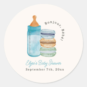 Sticker Rond Bonjour Bébé Macarons & Milk Boy Baby Shower