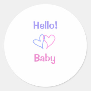 Sticker Rond Bonjour bébé rose violet cœur aquarelle boho