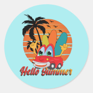 Sticker Rond Bonjour cool Surf d'été