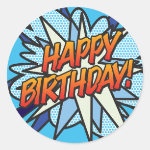 Sticker Rond BONJOUR D'ANNIVERSAIRE amusant Retro Comic Book