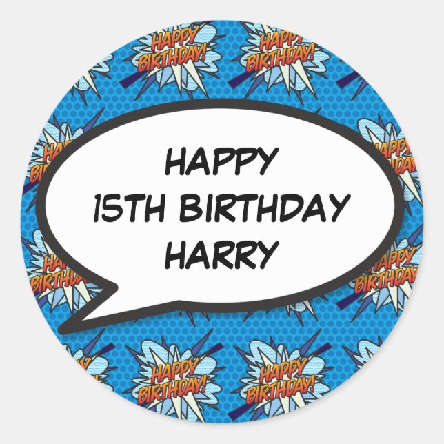 Sticker Rond BONJOUR D'ANNIVERSAIRE Bubble Fun Retro Comic Book (Devant)