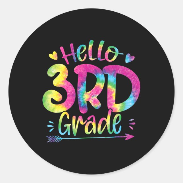 Sticker Rond Bonjour Enseignants de 3e année Étudiants Tie Dye  (Devant)