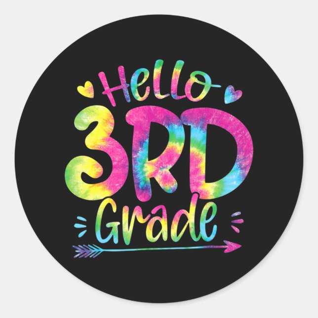 Sticker Rond Bonjour Enseignants de 3e année Étudiants Tie Dye  (Devant)