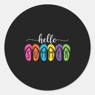 Sticker Rond Bonjour Été Flip Flops, Bienvenue Femmes d'Été Hom